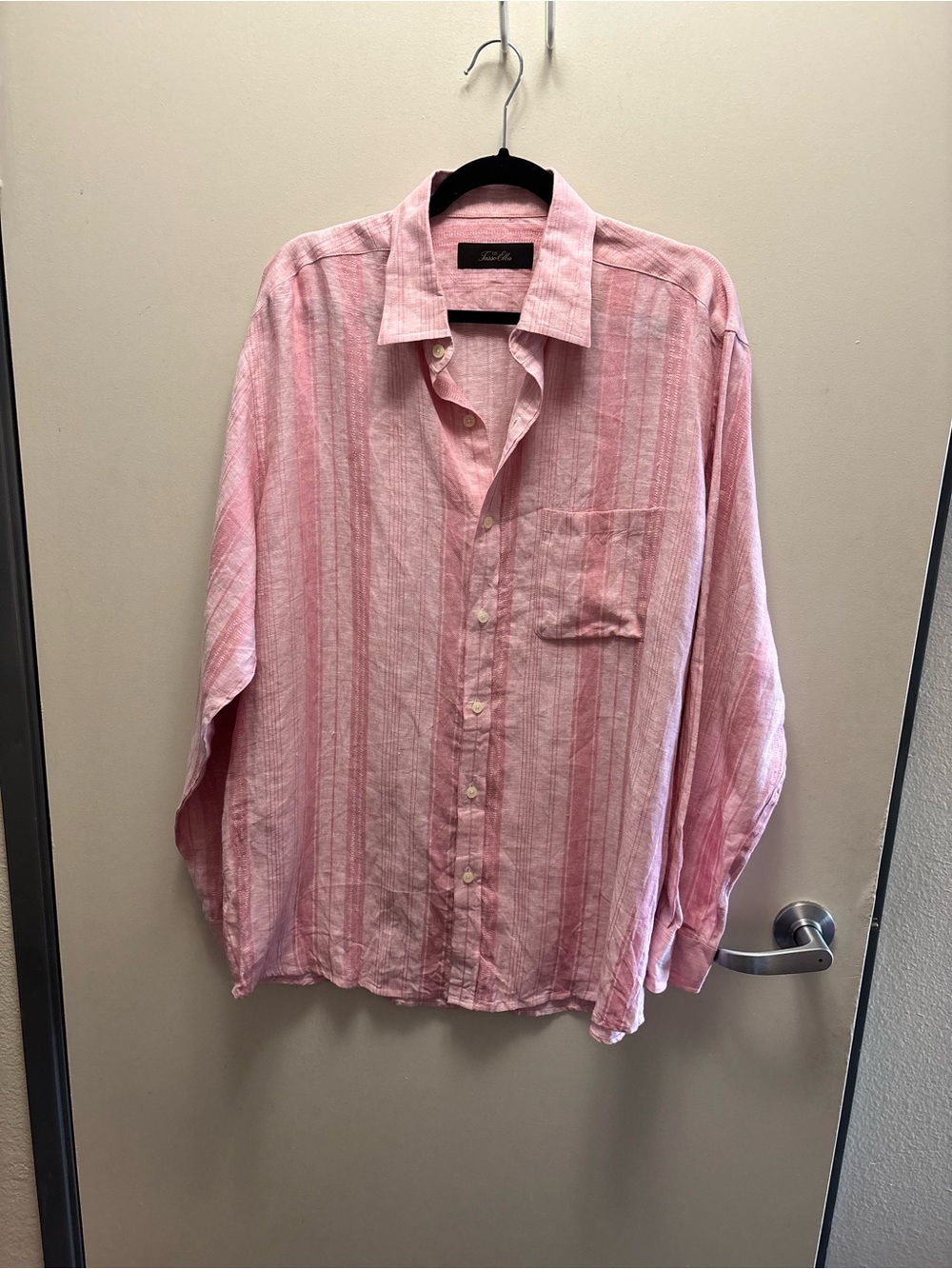 Tasso Elba 100% linen Pink Striped Men's Button-Down Shirt Large